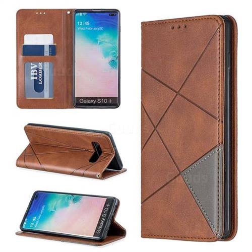 Prismatic Slim Magnetic Sucking Stitching Wallet Flip Cover for Samsung Galaxy S10 Plus(6.4 inch) - Brown