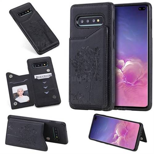 Luxury Tree and Cat Multifunction Magnetic Card Slots Stand Leather Phone Back Cover for Samsung Galaxy S10 Plus(6.4 inch) - Black