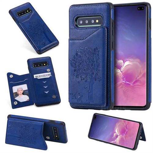 Luxury Tree and Cat Multifunction Magnetic Card Slots Stand Leather Phone Back Cover for Samsung Galaxy S10 Plus(6.4 inch) - Blue