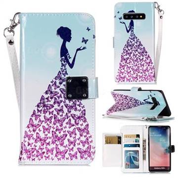 Butterfly Princess 3D Shiny Dazzle Smooth PU Leather Wallet Case for Samsung Galaxy S10 Plus(6.4 inch)
