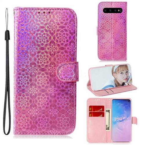 Laser Circle Shining Leather Wallet Phone Case for Samsung Galaxy S10 Plus(6.4 inch) - Pink