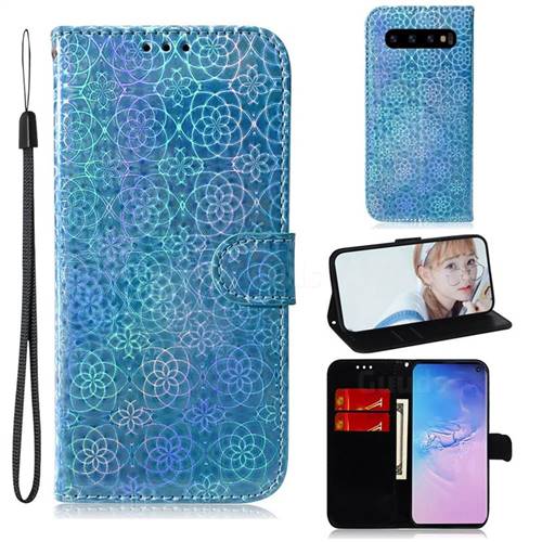 Laser Circle Shining Leather Wallet Phone Case for Samsung Galaxy S10 Plus(6.4 inch) - Blue