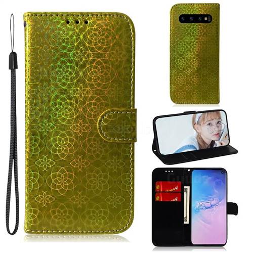 Laser Circle Shining Leather Wallet Phone Case for Samsung Galaxy S10 Plus(6.4 inch) - Golden