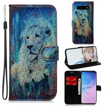 White Lion Laser Shining Leather Wallet Phone Case for Samsung Galaxy S10 Plus(6.4 inch)