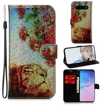 Tiger Rose Laser Shining Leather Wallet Phone Case for Samsung Galaxy S10 Plus(6.4 inch)