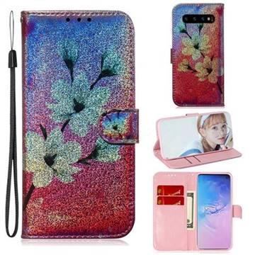 Magnolia Laser Shining Leather Wallet Phone Case for Samsung Galaxy S10 Plus(6.4 inch)