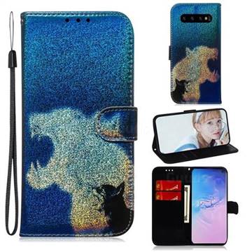 Cat and Leopard Laser Shining Leather Wallet Phone Case for Samsung Galaxy S10 Plus(6.4 inch)