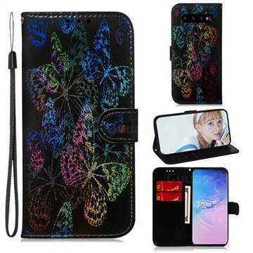 Black Butterfly Laser Shining Leather Wallet Phone Case for Samsung Galaxy S10 Plus(6.4 inch)