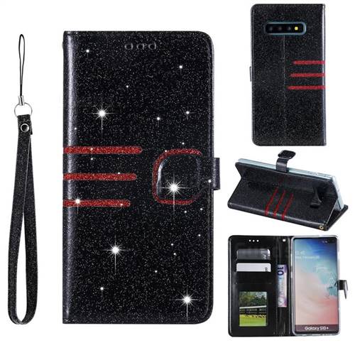 Retro Stitching Glitter Leather Wallet Phone Case for Samsung Galaxy S10 Plus(6.4 inch) - Black