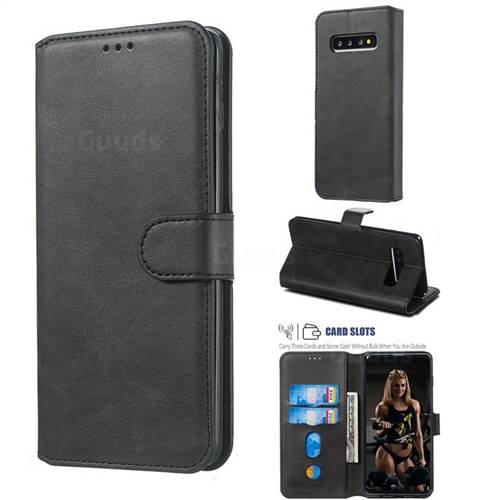 Retro Calf Matte Leather Wallet Phone Case for Samsung Galaxy S10 Plus(6.4 inch) - Black