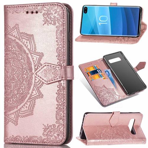 Embossing Imprint Mandala Flower Leather Wallet Case for Samsung Galaxy S10 Plus(6.4 inch) - Rose Gold