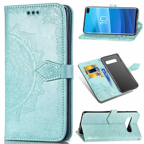 Embossing Imprint Mandala Flower Leather Wallet Case for Samsung Galaxy S10 Plus(6.4 inch) - Green