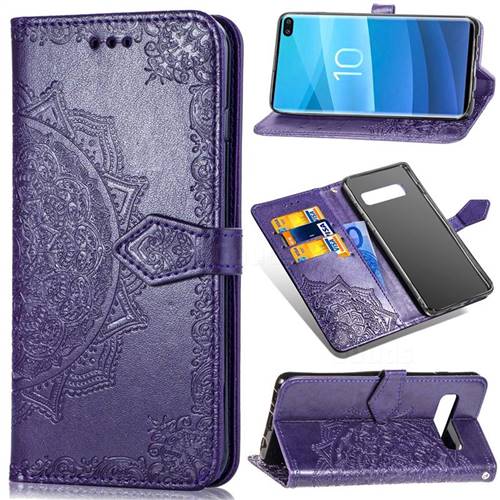 Embossing Imprint Mandala Flower Leather Wallet Case for Samsung Galaxy S10 Plus(6.4 inch) - Purple