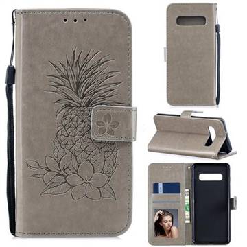 Embossing Flower Pineapple Leather Wallet Case for Samsung Galaxy S10 Plus(6.4 inch) - Gray