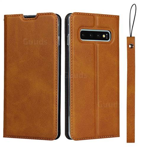 Calf Pattern Magnetic Automatic Suction Leather Wallet Case for Samsung Galaxy S10 Plus(6.4 inch) - Brown