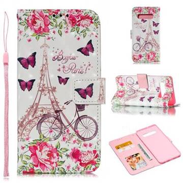 Bicycle Flower Tower 3D Painted Leather Phone Wallet Case for Samsung Galaxy S10 Plus(6.4 inch)