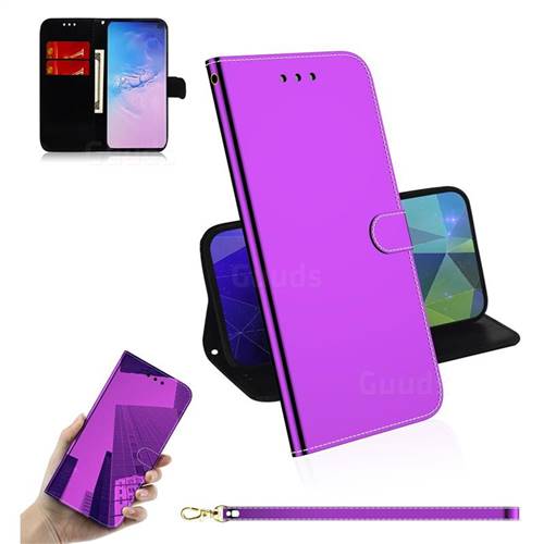 Shining Mirror Like Surface Leather Wallet Case for Samsung Galaxy S10 Plus(6.4 inch) - Purple