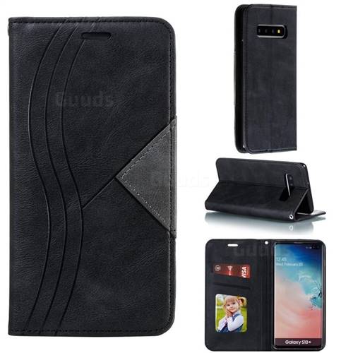 Retro S Streak Magnetic Leather Wallet Phone Case for Samsung Galaxy S10 Plus(6.4 inch) - Black
