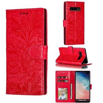 Intricate Embossing Lace Jasmine Flower Leather Wallet Case for Samsung Galaxy S10 Plus(6.4 inch) - Red