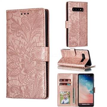 Intricate Embossing Lace Jasmine Flower Leather Wallet Case for Samsung Galaxy S10 Plus(6.4 inch) - Rose Gold