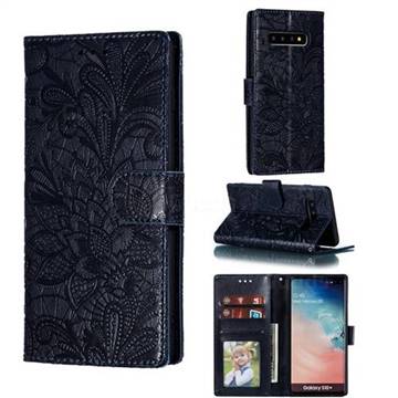 Intricate Embossing Lace Jasmine Flower Leather Wallet Case for Samsung Galaxy S10 Plus(6.4 inch) - Dark Blue