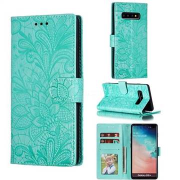 Intricate Embossing Lace Jasmine Flower Leather Wallet Case for Samsung Galaxy S10 Plus(6.4 inch) - Green