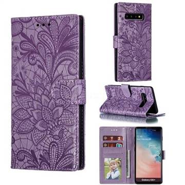 Intricate Embossing Lace Jasmine Flower Leather Wallet Case for Samsung Galaxy S10 Plus(6.4 inch) - Purple