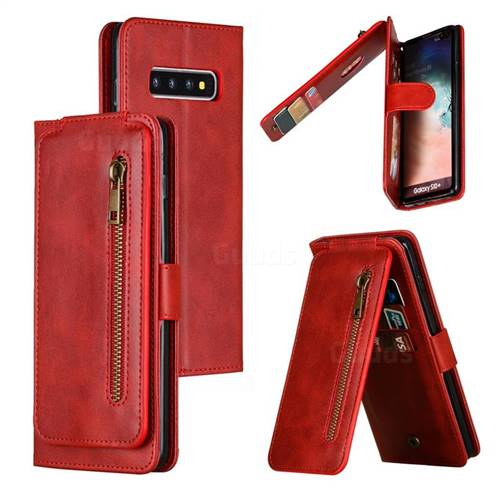 Multifunction 9 Cards Leather Zipper Wallet Phone Case for Samsung Galaxy S10 Plus(6.4 inch) - Red