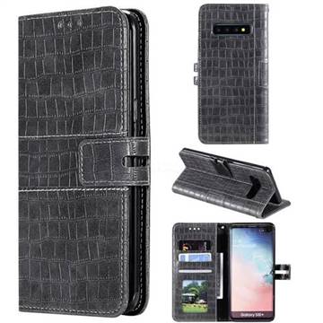 Luxury Crocodile Magnetic Leather Wallet Phone Case for Samsung Galaxy S10 Plus(6.4 inch) - Gray
