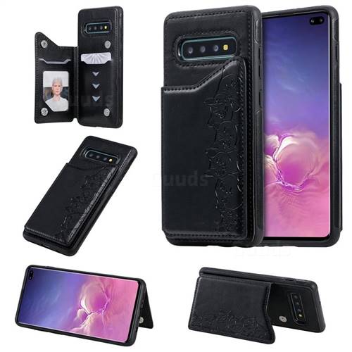 Yikatu Luxury Cute Cats Multifunction Magnetic Card Slots Stand Leather Back Cover for Samsung Galaxy S10 Plus(6.4 inch) - Black