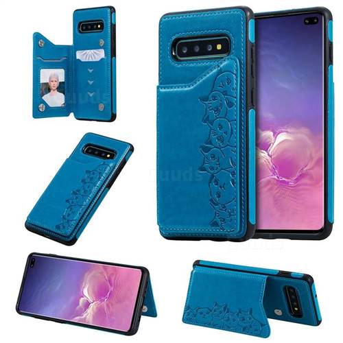 Yikatu Luxury Cute Cats Multifunction Magnetic Card Slots Stand Leather Back Cover for Samsung Galaxy S10 Plus(6.4 inch) - Blue