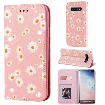 Ultra Slim Daisy Sparkle Glitter Powder Magnetic Leather Wallet Case for Samsung Galaxy S10 Plus(6.4 inch) - Pink