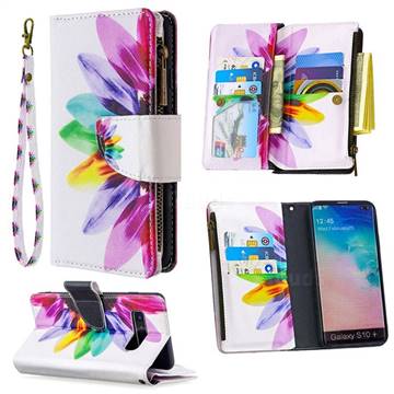 Seven-color Flowers Binfen Color BF03 Retro Zipper Leather Wallet Phone Case for Samsung Galaxy S10 Plus(6.4 inch)
