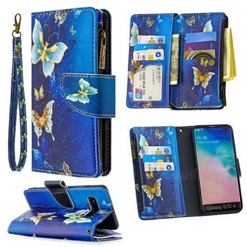 Golden Butterflies Binfen Color BF03 Retro Zipper Leather Wallet Phone Case for Samsung Galaxy S10 Plus(6.4 inch)