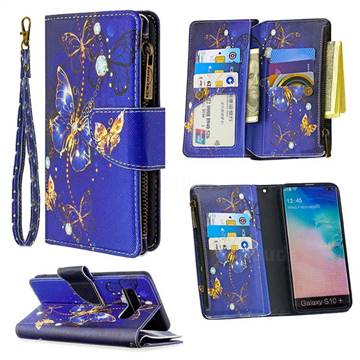 Purple Butterfly Binfen Color BF03 Retro Zipper Leather Wallet Phone Case for Samsung Galaxy S10 Plus(6.4 inch)