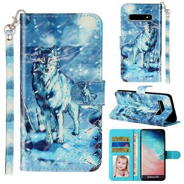 Snow Wolf 3D Leather Phone Holster Wallet Case for Samsung Galaxy S10 Plus(6.4 inch)