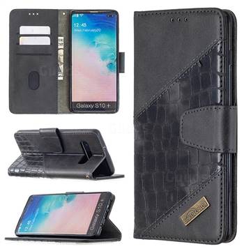 BinfenColor BF04 Color Block Stitching Crocodile Leather Case Cover for Samsung Galaxy S10 Plus(6.4 inch) - Black