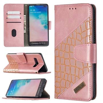 BinfenColor BF04 Color Block Stitching Crocodile Leather Case Cover for Samsung Galaxy S10 Plus(6.4 inch) - Rose Gold