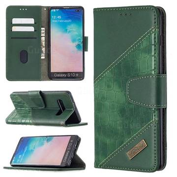 BinfenColor BF04 Color Block Stitching Crocodile Leather Case Cover for Samsung Galaxy S10 Plus(6.4 inch) - Green