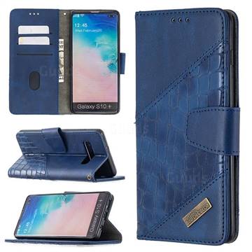BinfenColor BF04 Color Block Stitching Crocodile Leather Case Cover for Samsung Galaxy S10 Plus(6.4 inch) - Blue