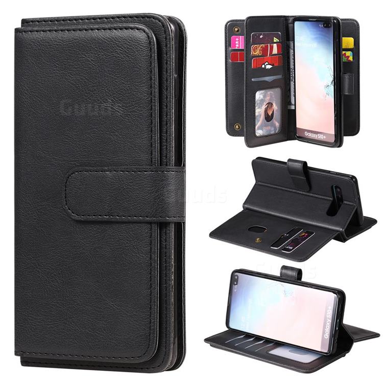 Multi-function Ten Card Slots and Photo Frame PU Leather Wallet Phone Case Cover for Samsung Galaxy S10 Plus(6.4 inch) - Black