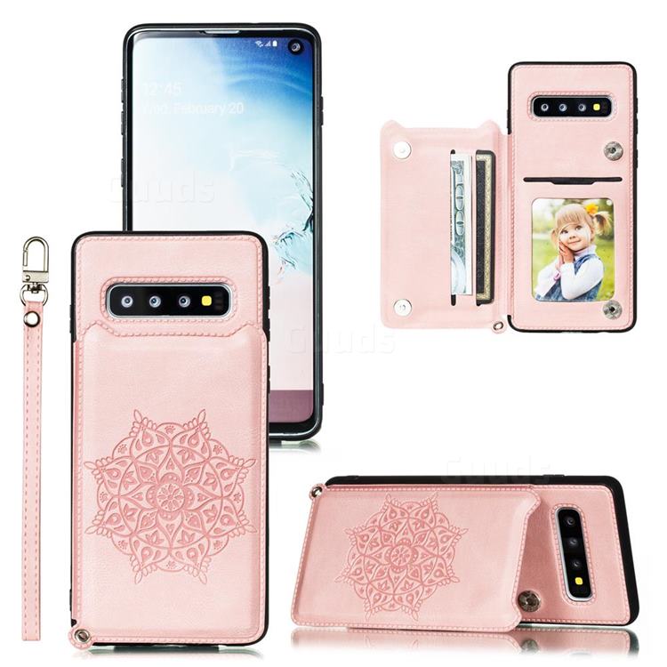 Luxury Mandala Multi-function Magnetic Card Slots Stand Leather Back Cover for Samsung Galaxy S10 Plus(6.4 inch) - Rose Gold