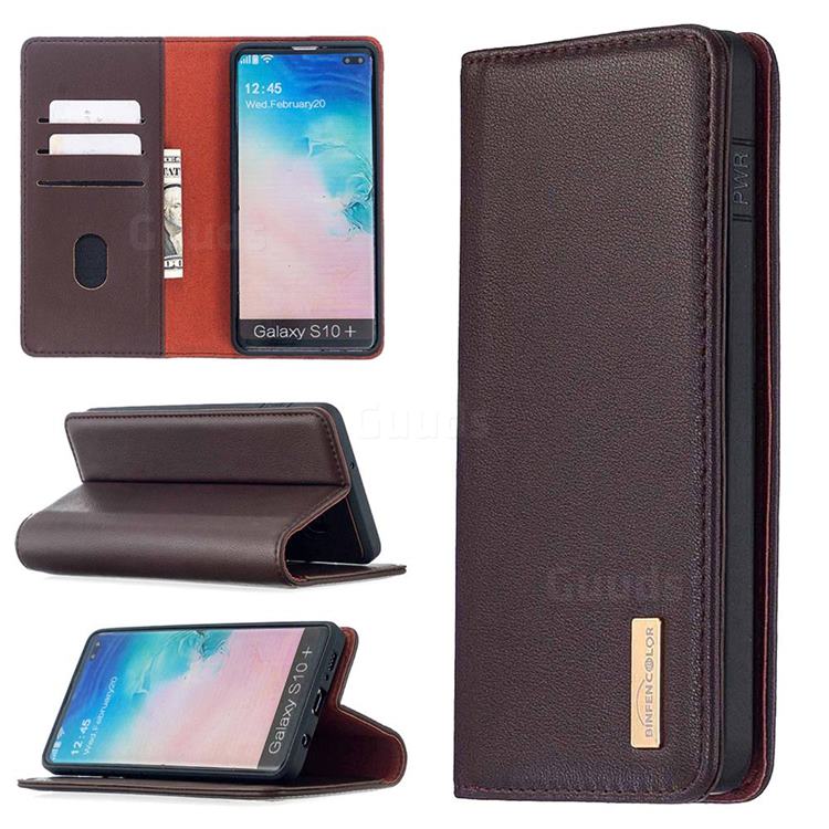 Binfen Color BF06 Luxury Classic Genuine Leather Detachable Magnet Holster Cover for Samsung Galaxy S10 Plus(6.4 inch) - Dark Brown