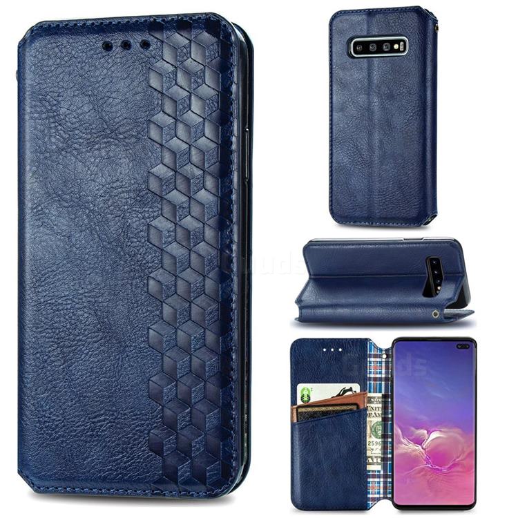 Ultra Slim Fashion Business Card Magnetic Automatic Suction Leather Flip Cover for Samsung Galaxy S10 Plus(6.4 inch) - Dark Blue