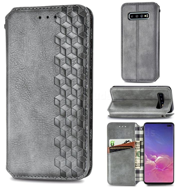 Ultra Slim Fashion Business Card Magnetic Automatic Suction Leather Flip Cover for Samsung Galaxy S10 Plus(6.4 inch) - Grey