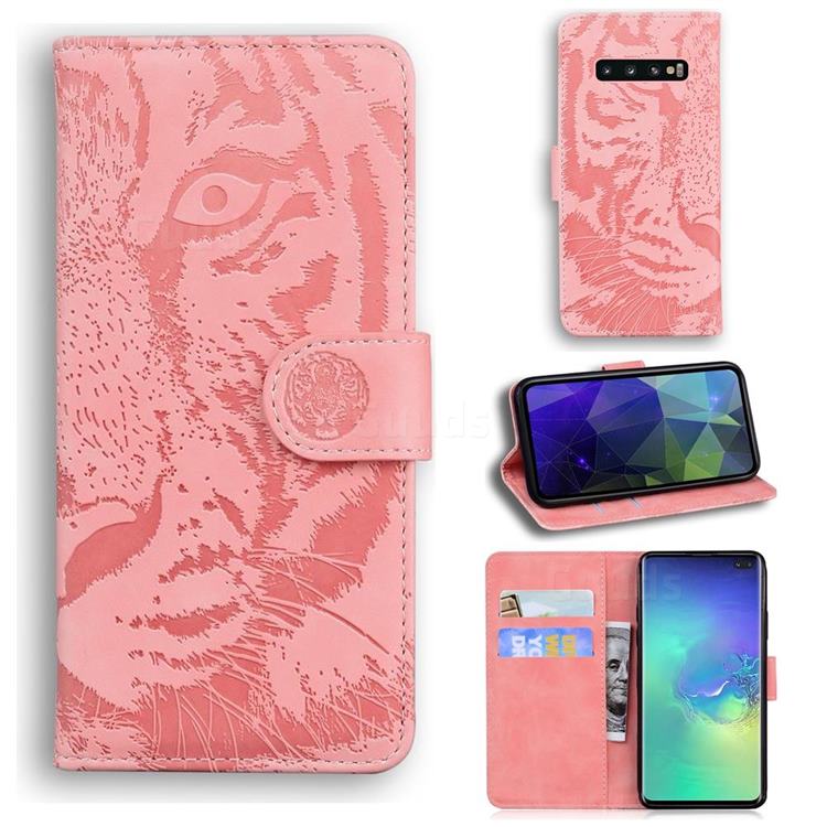 Intricate Embossing Tiger Face Leather Wallet Case for Samsung Galaxy S10 Plus(6.4 inch) - Pink