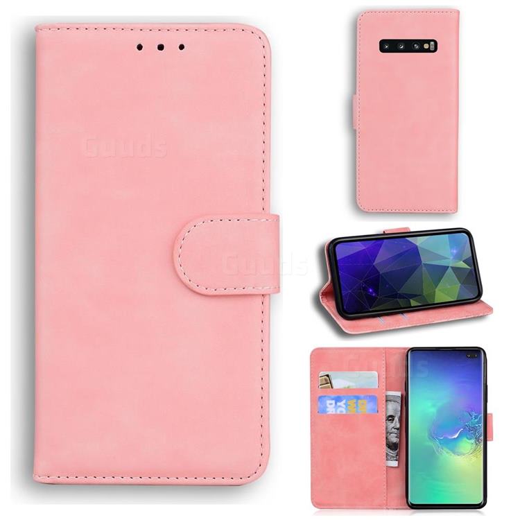 Retro Classic Skin Feel Leather Wallet Phone Case for Samsung Galaxy S10 Plus(6.4 inch) - Pink