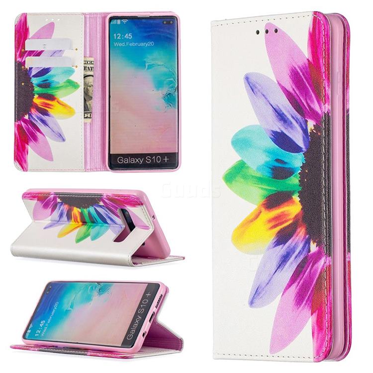 Sun Flower Slim Magnetic Attraction Wallet Flip Cover for Samsung Galaxy S10 Plus(6.4 inch)