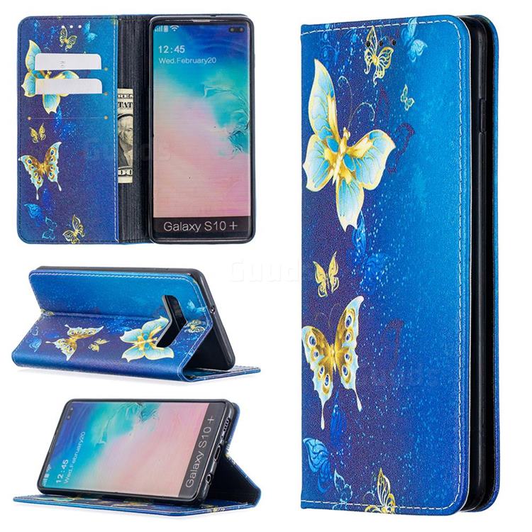 Gold Butterfly Slim Magnetic Attraction Wallet Flip Cover for Samsung Galaxy S10 Plus(6.4 inch)