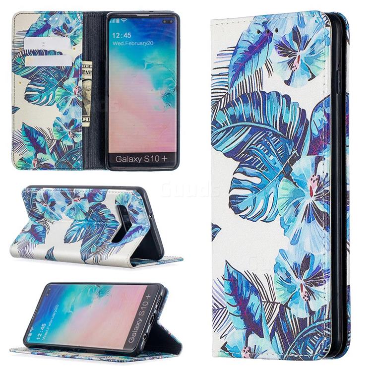 Blue Leaf Slim Magnetic Attraction Wallet Flip Cover for Samsung Galaxy S10 Plus(6.4 inch)